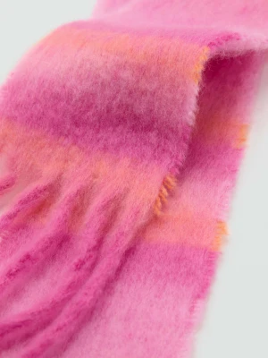 Szalik w paski z frędzlami na brzegach różowy - Teen - Rozmiar uniwersalny - MANGO TEEN