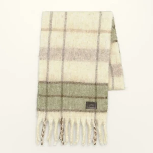 Szalik wełna tartan kość słoniowa i khaki BIMBA Y LOLA