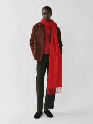 Szalik Z Frędzlami Ze 100% Kaszmiru - Czerwony - - Massimo Dutti - Kobieta