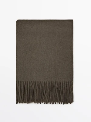 Szalik Z Mieszanki Wełny Z Frędzlami - Szarobrązowy - Massimo Dutti - Male