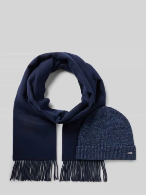Szalik z wełny i czapka beanie w zestaw z czysta żywa wełna Bugatti Granatowy