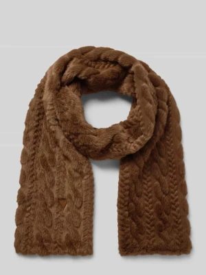 Szalik ze sztucznego futra z warkoczowym wzorem Guess Ciemnobrązowy