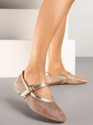 Szampańskie Balerinki Siateczkowe Vices z Metalicznym Połyskiem i Paskiem z Klamrą Kolanissa
