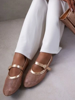 Szampańskie Balerinki Vices w Stylu Mary Jane z Siateczki z Metalicznym Połyskiem Kolarilia