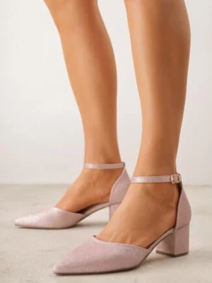 Szampańskie Brokatowe Czółenka VICES na Obcasie z Wkładką ze Skóry Naturalnej Corata