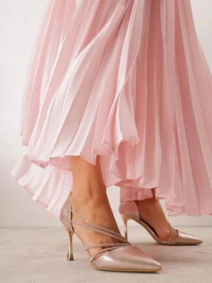 Szampańskie Eleganckie Szpilki VICES Zdobione Paskami z Cyrkoniami Thalasura