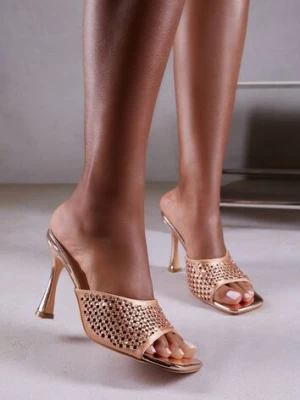 Szampańskie Klapki na Szpilce Vices z Cyrkoniami Filathiela