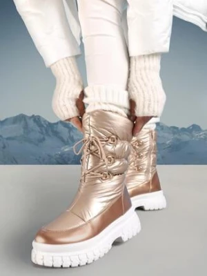 Szampańskie Pikowane Śniegowce na Grubej Podeszwie ze Sznurowaniem Ableca