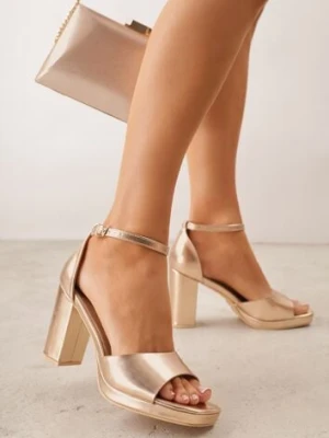 Szampańskie Sandały VICES na Słupku i Grubej Podeszwie z Wkładką ze Skóry Naturalnej Adeia