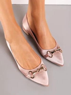 Szampańskie Satynowe Balerinki z Metalową Ozdobą Persefa