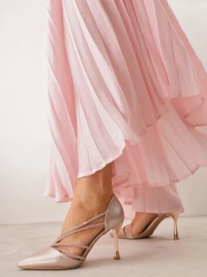 Szampańskie Szpilki VICES z Ozdobnymi Paseczkami z Cyrkoniami w Eleganckim Stylu Jaenlith