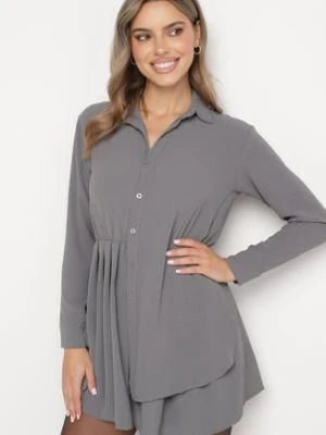 Szara Asymetryczna Sukienka o Koszulowym Kroju z Gumką w Talii Elodina j studio