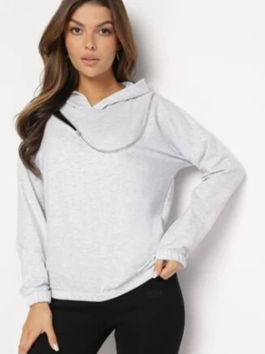 Szara Bawełniana Bluza z Kapturem z Ozdobnym Łańcuszkiem i Suwakiem Cielo las garras