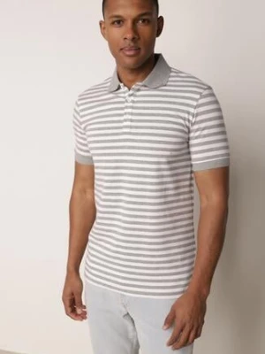 Szara Bawełniana Koszulka Polo w Paski w Stylu Casual Elunilla