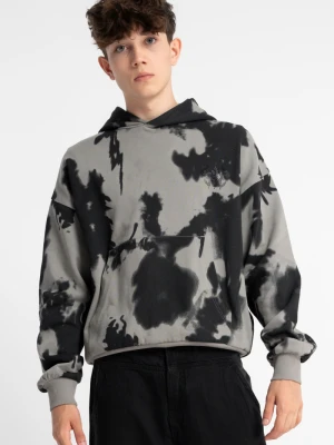 Szara bluza BOXY z kapturem z nadrukiem na całości Reporter