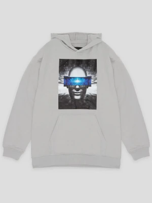 Szara bluza dresowa z kapturem i nadrukiem Reporter