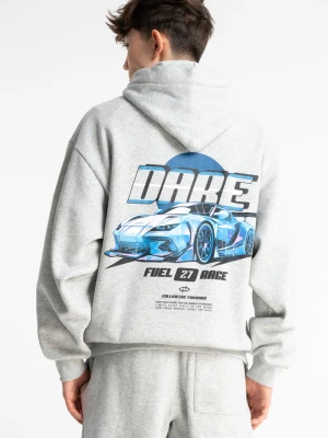 Szara bluza OVERSIZE z kapturem z autorską grafiką z tyłu Reporter