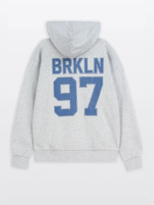 Szara bluza REGULAR z kapturem z autorską grafiką z tyłu Reporter