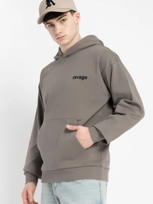 Szara bluza REGULAR z kapturem z minimalistycznym nadrukiem z przodu Reporter