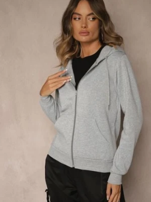 Szara Bluza Rozpinana z Bawełną i Kapturem Ozdobiona Sznurkami Ivila swest