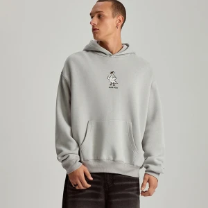 Szara bluza z kapturem i haftem Duck You House