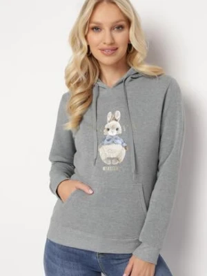 Szara Bluza z Kapturem i Nadrukiem Diames kamaella