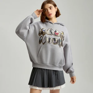 Szara bluza z kapturem i nadrukiem grillzu House