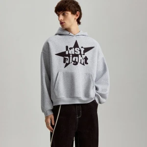 Szara bluza z kapturem i nadrukiem Last Night House
