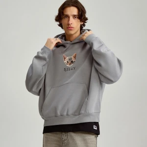 Szara bluza z kapturem oversize cropped House