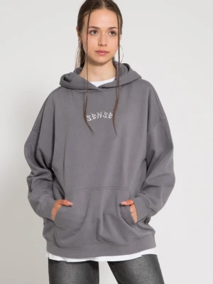 Szara bluza z kapturem oversize z wypukłym nadrukiem na wysokości piersi Reporter