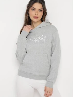 Szara Bluza z Kapturem Ozdobiona Nadrukiem Aidirra metro five