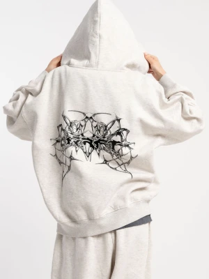 Szara bluza z kapturem z autorską grafiką z tyłu Reporter Young