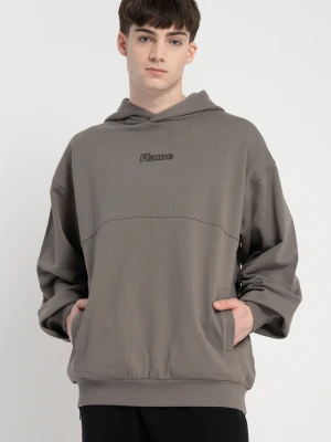 Szara bluza OVERSIZE z kapturem z nadrukiem z przodu Reporter