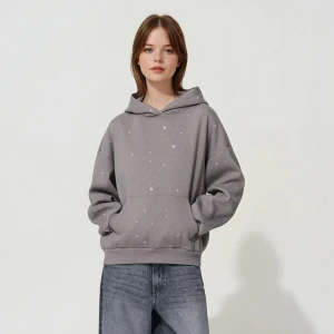 Szara bluza z kryształkami loose fit House