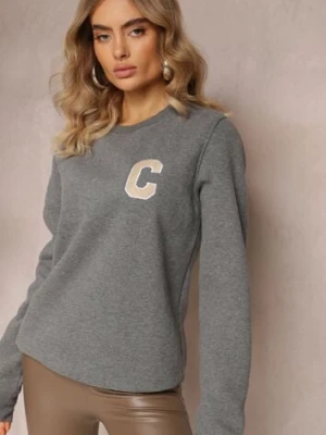 Szara Bluza z Naszywką o Fasonie Zakładanym Przez Głowę Esemia