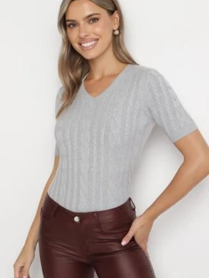 Szara Bluzka z Bawełną i Wiskozą Ozdobiona Splotem Merithana palma