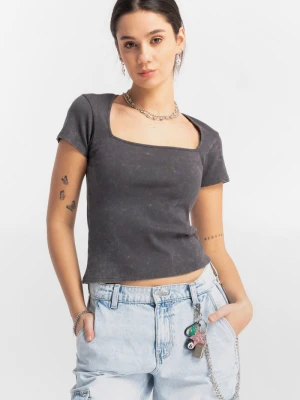 Szara bluzka z dzianiny prążkowej z efektem sprania Reporter