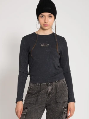 Szara bluzka z minimalistycznym nadrukiem na wysokości piersi Reporter