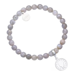 Szara bransoletka z fasetowanego labradorytu z monetą SOTHO