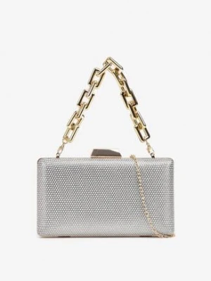 Szara Brokatowa Torebka Kopertówka z Łańcuszkiem Aurellia caely