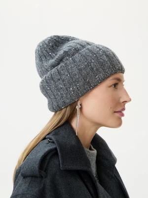 Szara czapka z wełną i metaliczną nicią TARANKO