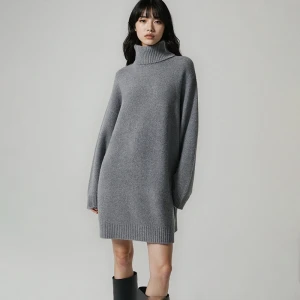 Szara dzianinowa sukienka oversize z golfem House