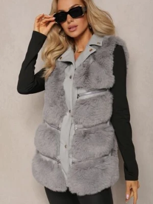 Szara Futrzana Kamizelka z Ozdobnymi Suwakami Sittame swest