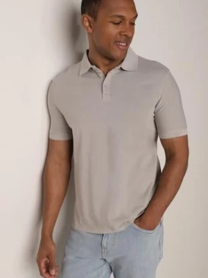 Szara Gładka Koszulka Polo o Klasycznym Kroju Sinopea