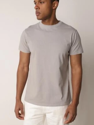Szara Gładka Koszulka T-shirt z Bawełny o Prostym Kroju Sarusa
