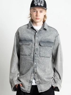 Szara jeansowa koszula z efektem sprania zapinana na zatrzaski Reporter