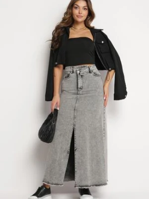 Szara Jeansowa Spódnica z Wysokim Stanem i Postrzępionym Dołem Hayva elsa.m by may