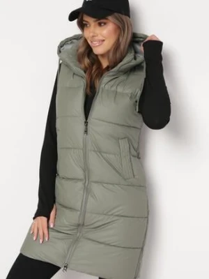 Szara Kamizelka Pikowana o Długim Fasonie z Kapturem Prassa swest