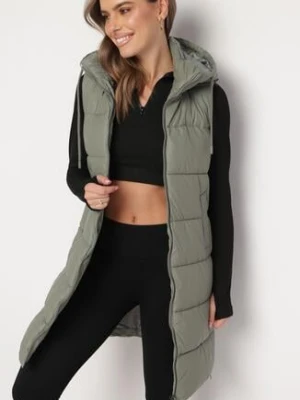 Szara Kamizelka Pikowana o Długim Fasonie z Kapturem Prassa swest