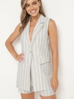 Szara Kamizelka z Krótkim Rękawem w Paski Vikirella retro & icone